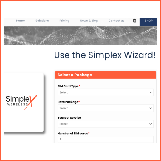 Screenshot of a simplex prepaid wizard for iot data plans